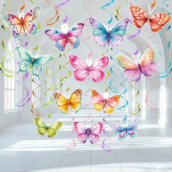 36 Pcs Butterfly Party Decoration Spring Butterfly Hanging Swirl Watercolor Butterfly Hanging Ceiling Swirl forSummer {1}