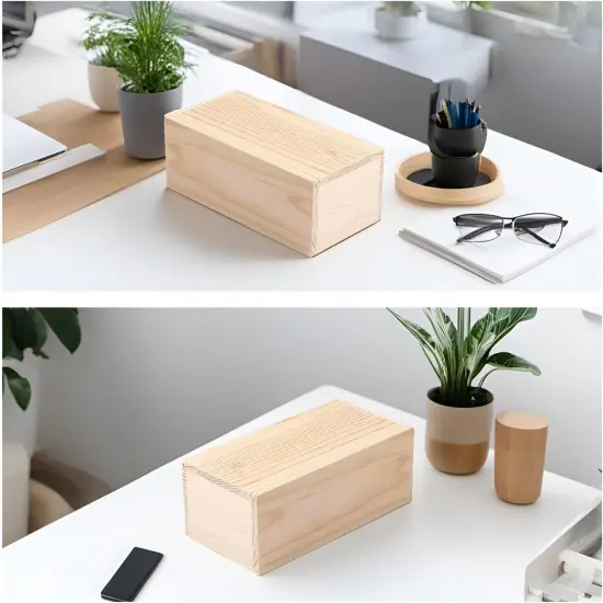 4 Pack Unfinished Wood Box with Sliding Lid, 7.87" x 3.94" x 3.15" Wooden Keepsake Box Storage Box {3}