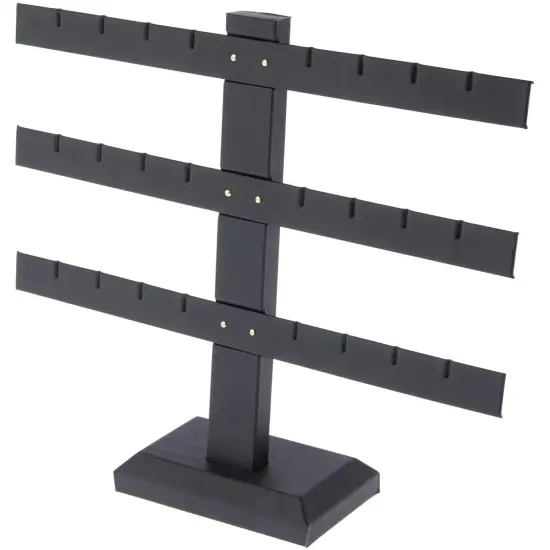 Plymor Black Faux Leather Triple T-Bar, Twelve Pair Earring Display Stand, 10.25" W x 8.5" H {1}