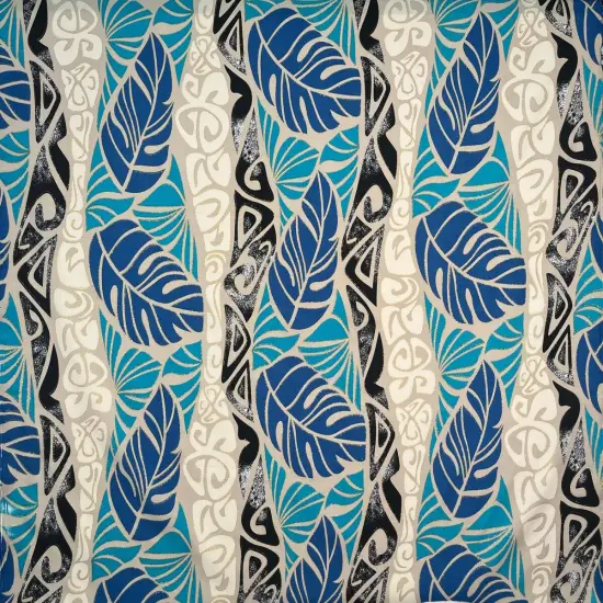 1 Yard Monstera Tribal Print Polyester Glitter Fabric 60 Inch Width Blue {1}