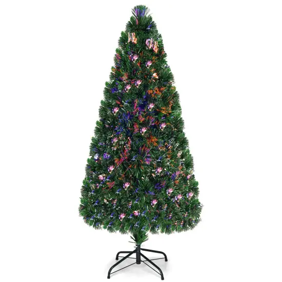 Costway 3/4/5/6 Ft Pre-Lit Fiber Optic PVC Christmas Tree Plastic {10}