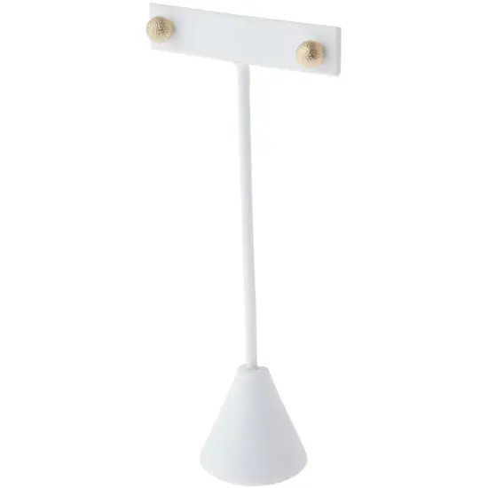Plymor White Faux Leather "T" Style, Single Pair Earring Display Stand, 2.625" W x 1.25" D x 5.75" H {3}