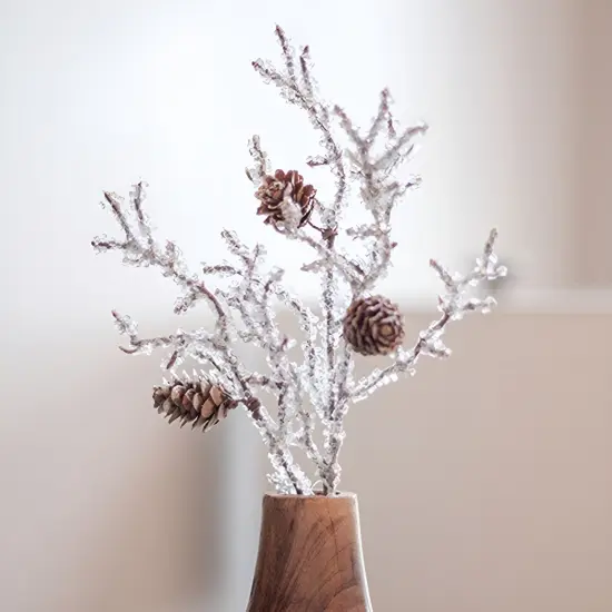 Frozen Twigs Pine Pick 14" Decorative Winter Floral Branch with Pinecones {4}
