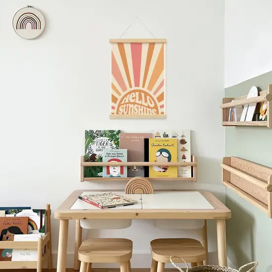 Hello Sunshine Boho Summer Sun Decor Poster Hanger Frame - Door Wall Boho Nursery Wooden Frames,Motivational Wall Hanging Banner Decor for Bedroom Playroom Homeschool School 12x16 Inch {3}