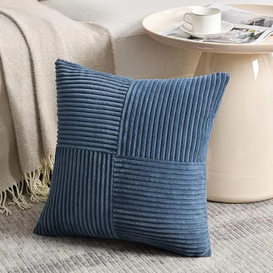 2 Packs Dusty Blue Decorative Throw Pillow Covers 18x18 Inch for Living Room Couch Bed, Farmhouse Boho Home Decor, Soft Corss Corduroy Patchwork Textured Square Cushion Case 45x45cm {2}