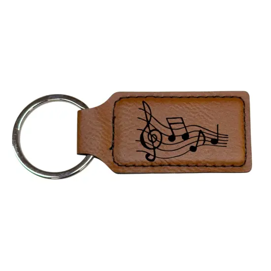Keychain - Rectangle - Music Notes - Leather Rawhide/Black {1}