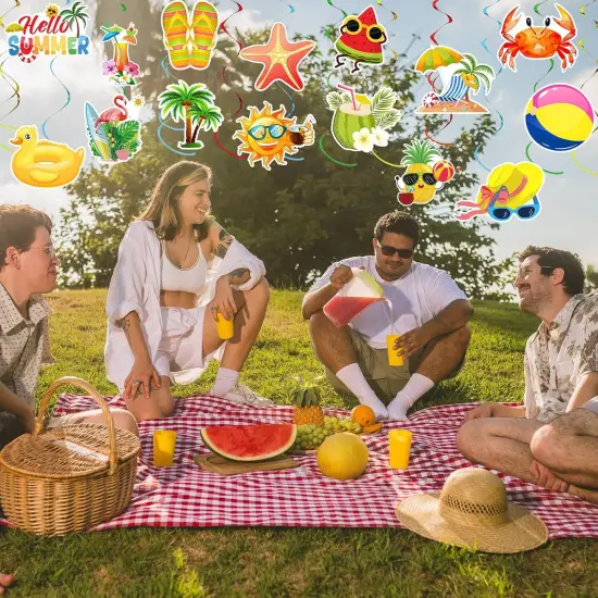 35Pcs Summer Pool Beach Hanging Swirl Decor, Hello Summer Beach Party Decorations Summer Themed Hawaiian Luau Party Swirls Streamers Ceiling Supplies for Boys Girls Kids Baby Shower Decorations {4}