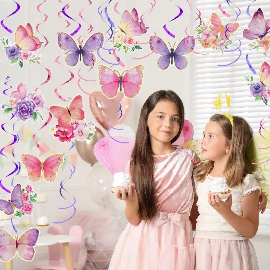 30 Pieces Butterfly Party Decorations Watercolor Purple Butterfly Hanging Swirls Decorations Summer Themed Swirls Garland for Baby Girl Birthday Wedding Party Supplies {5}
