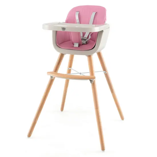 Babyjoy 3 in 1 Convertible Wooden High Chair Toddler Feeding Chair with Cushion Grey/Beige/Yellow/Pink/Dark Grey/Black {7}