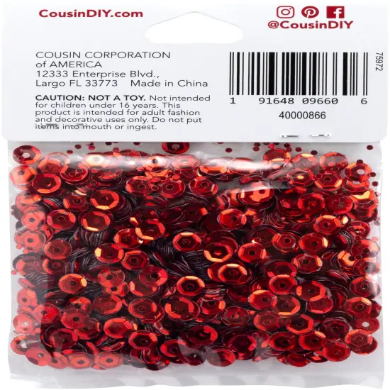 CousinDIY Cupped Sequins-Red, 5mm 800/Pkg {4}