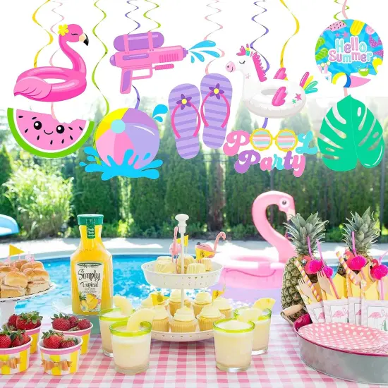 Splish Splash Birthday Decorations Foil Balloons Pool Birthday Party Banner Summer Pool Party Hanging Swirls for Girls Summer Beach Party Hawaiian Luau Tropical Party Decorations {5}