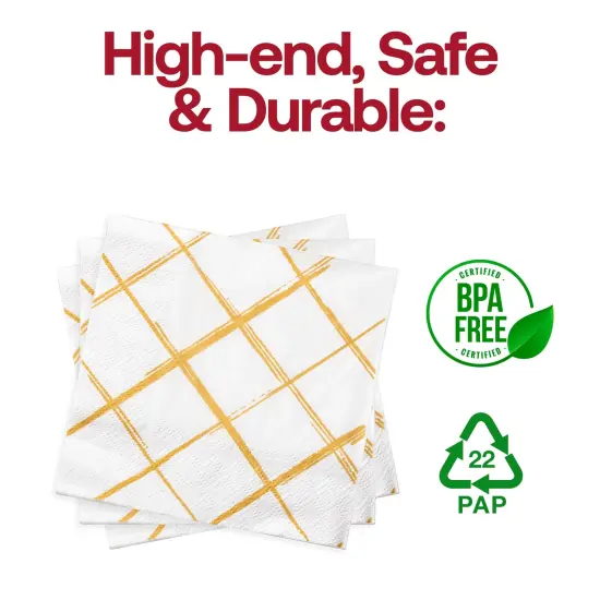Durable White with Gold Diamond Paper Beverage/Cocktail Napkins (600 Napkins) {4}