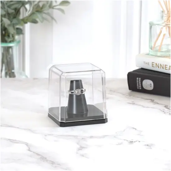 Pioneer Plastics 020CB Clear Acrylic Ring Finger Display Case with Black Base, 2.25" W x 2.25" D x 2.5" H {5}