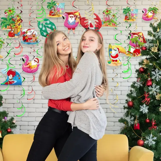 30 Pieces Summer Christmas Hanging Swirls Decor July Summer Hanging Swirl Christmas Ceiling Wall Streamers Decoration Summer Beach Party Supplies Foil Swirl for Xmas Holiday Party Supplies {3}