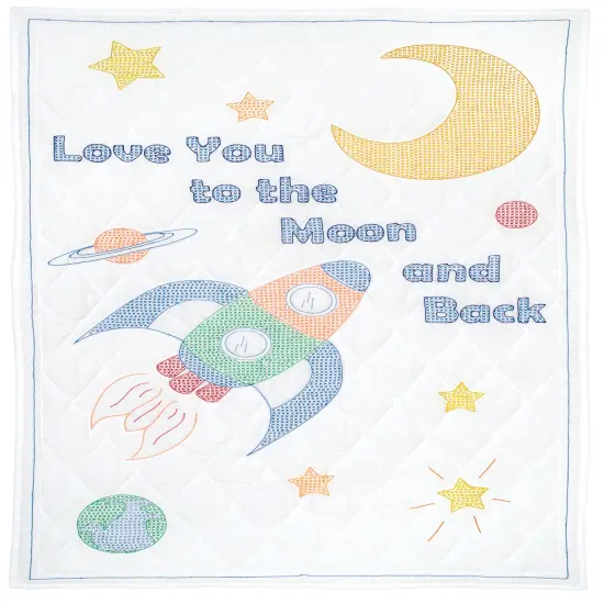 Jack Dempsey Stamped White Lap Quilt Top 40"X60"-Love You To The Moon {3}