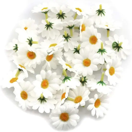 Fabric Daisy Flower Head 100PCS 1.5Inch White Artificial Gerbera Fake Flowers Heads for Wedding Party and DIY Craft {2}