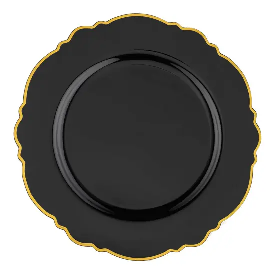 Black with Gold Rim Round Blossom Disposable Plastic Appetizer/Salad Plates - 7.5" (120 Plates) {2}