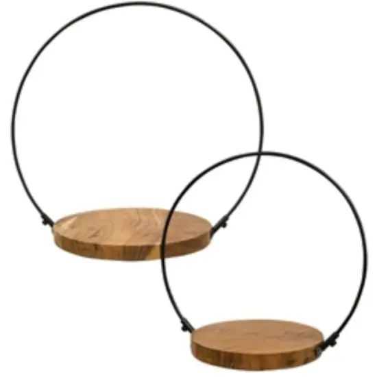 Black Wood and Metal Halo Candle Holders Set of 2 {1}
