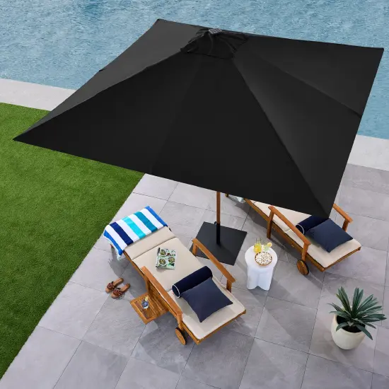 Best Choice Products 9ft Deep Square Solar LED Lighted Patio Umbrella w/ Faux Wood Texture, UV-Resistant Black {5}