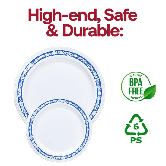 White with Blue and Silver Royal Rim Plastic Appetizer/Salad Plates - 7.5" (120 Plates) {5}
