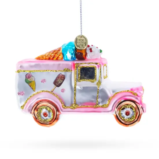 Ice Cream Truck Glass Christmas Ornament {3}
