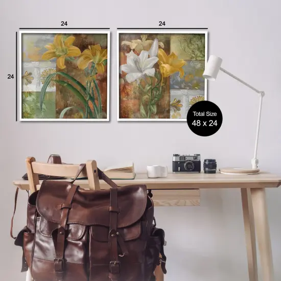 Stupell Industries Lilies & Vintage Tile Patterns 2pc Framed Giclee Set Design by Sasha {3}