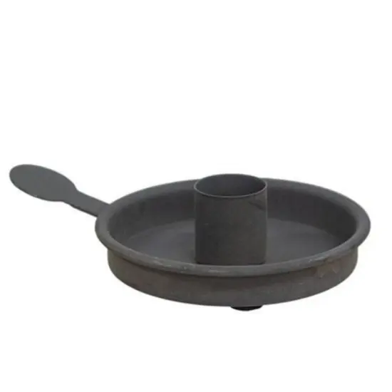 Grey Metal Taper Candle Holder and Pan Style with Side Handle {1}