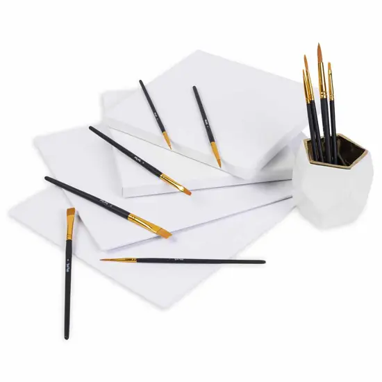 Brea Reese: Brush Set: Value Pack - 10pc - Gold Taklon Bristles, Storage Pouch, Perfect for Watercolor & Acrylic Paints, Adult Art Supplies {5}