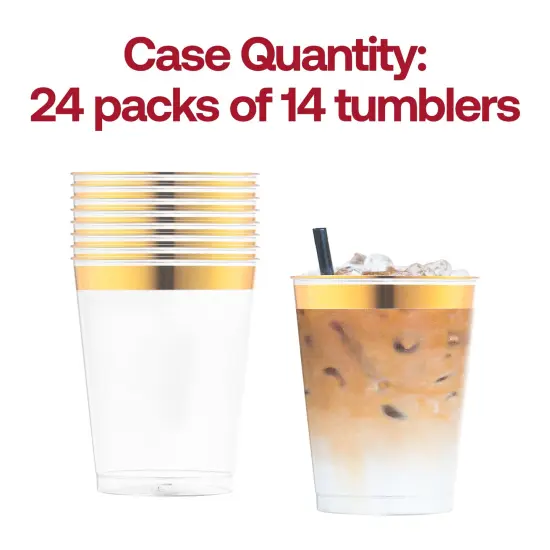 Clear with Metallic Gold Rim Round Tumblers - 10 oz. (336 Cups) {5}