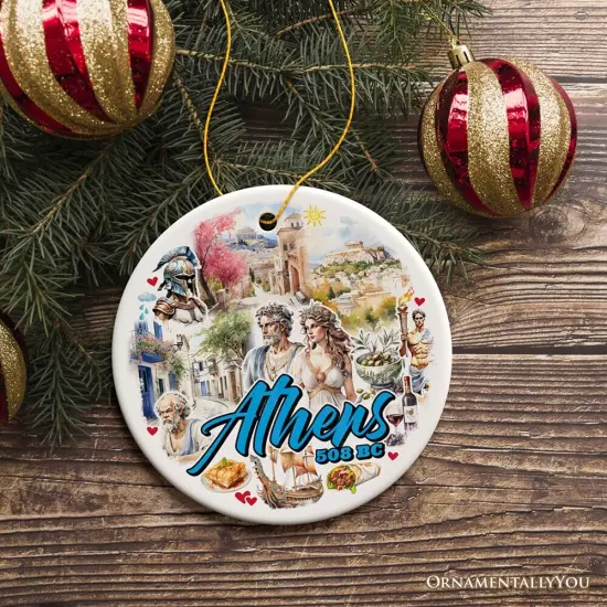 Athens Acropolis Historical Landmarks Ornament, Greek Artistic Heritage Christmas Gift and Travel Souvenir {6}