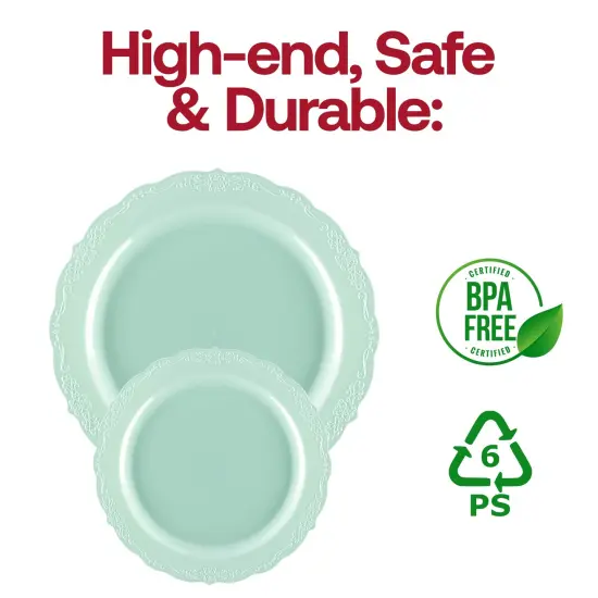 Turquoise Vintage Round Disposable Plastic Appetizer/Salad Plates - 7.5" (120 Plates) {5}