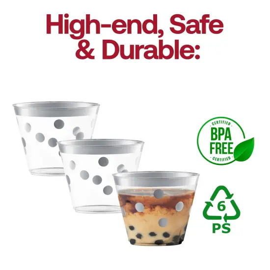 Clear with Silver Dots Round Disposable Plastic Party Cups - 9 oz. (240 Cups) {4}