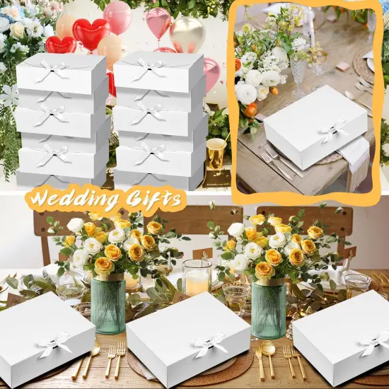 12Pack Gift Boxes, Bridesmaid Proposal Box, White Boxes for Gifts, Paper Gift Box with Ribbon for Presents, Wedding, Bridal Shower, Baby Shower, Birthday Party, Graduation {3}
