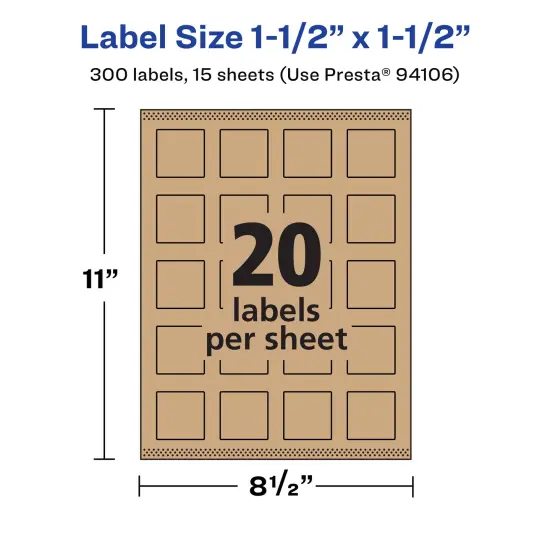 Avery Kraft Brown Square Labels with Sure Feed, 1.5" x 1.5" {5}