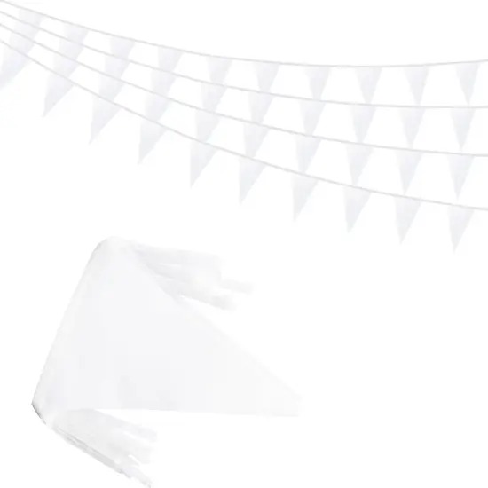 50 Feet 30 Pcs Solid White Pennant Banner Flags String Hanging Triangle DIY Flags, Bunting Streamers Decorations for Grand Opening, Birthday, Wedding, Party Celebration {1}