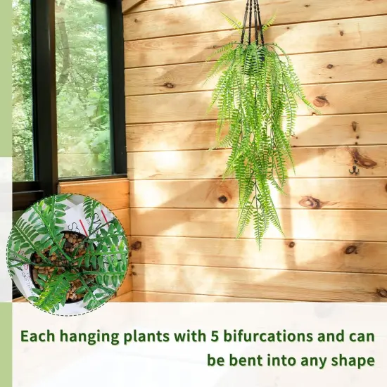 Fake Hanging Boston Fern Potted Plant, Artificial Potted Plant Faux Plant Hanging Plant for Shelf Home Office Indoor Outdoor Garden Greenery Decor (Black Pot), 2, Y1064-JL {4}