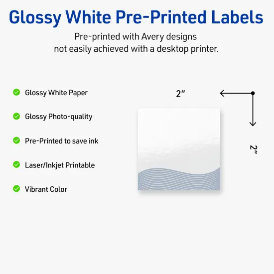 Avery Printable Square Labels with Sure Feed Technology, Pre-Printed Colorful Design, Glossy White, 2" x 2", Laser & Inkjet Compatible, 120 Total, Great for Branding, Marketing, and Events {2}