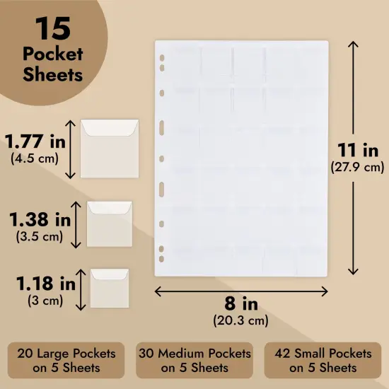 460 Pockets Coin Collection Pages for Three Ring Binder (8x11 in, 15 Sheets) Clear {3}