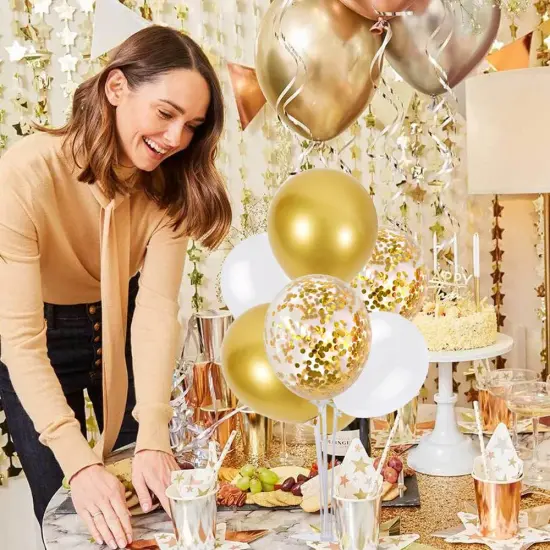 4 White Gold Party Decorations Balloon Stand Centerpiece Table Decorations for Birthday Graduation Wedding Anniversary Engagement Bridal Shower New Years 2025 {3}