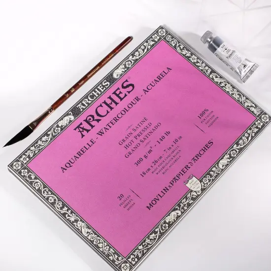 Arches Aquarelle Hot Pressed Watercolor Block 7"X10"- 140lb, 20 Sheets {3}