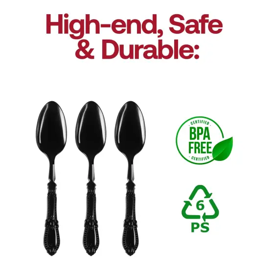 Black Baroque Disposable Plastic Dinner Spoons (480 Spoons) {4}