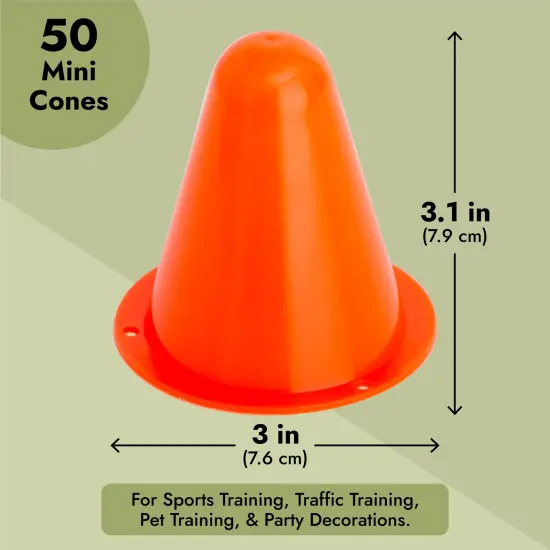 50 Pack Mini Cones for Classroom, Small Sports Markers for Soccer, Playground (Orange, 3 in) {4}