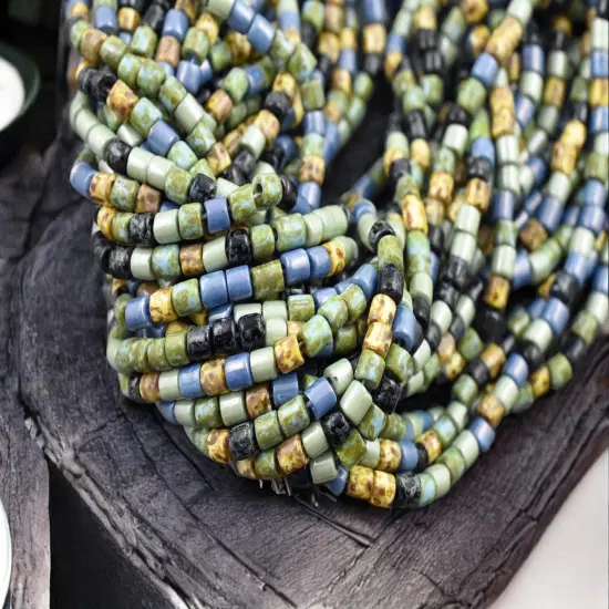 6/0 Aged Denim Turquoise Picasso Tube Seed Bead Mix (20" Strand) {4}
