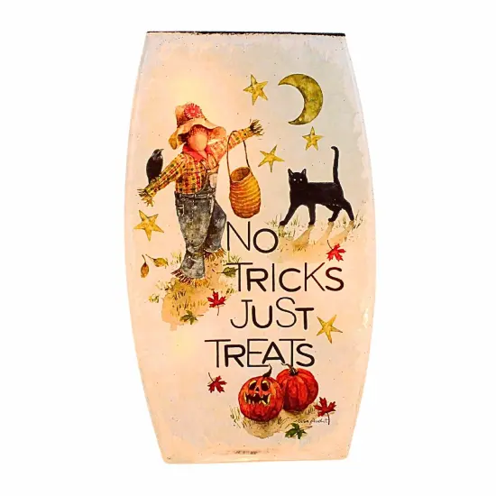 Stony Creek 8.0 Inch Trick Or Treat Pre-Lit Med Vase Halloween Lighted Glass Accent , Halloween Decor Halloween Pre-Lit Vase Scarecrow {1}