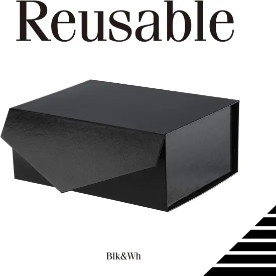 Gift Box 9x6.5x3.8 Inches, Black Gift Box, Groomsman Box, Collapsible Box with Magnetic Closure Lid for Gift Packaging (Glossy Black with Grass Texture) {3}