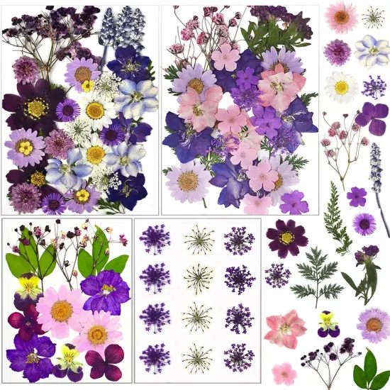 92 Pcs Purple Dried Pressed Flowers Real Natural Leave Petals for DIY Resin Candle Jewelry Nail Crafts {1}