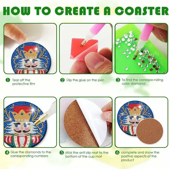 DIY Christmas Soldier Art Coasters with Holder - 8 Pcs Diamond Art Kits for Adults Beginners {4}