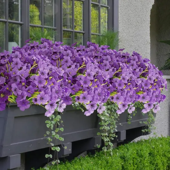 16 Bundles Purple Spring Flowers Artificial Outdoor UV Resistant Fake Flowers Spring Outdoor Porch Decor Outside Artificial Plants for Window Box {1}