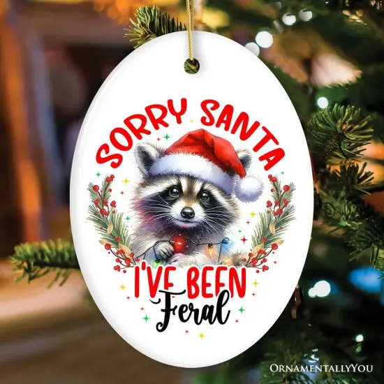 Sorry Santa I've Been Feral Ornament, Funny Raccoon Christmas Gift and Decor {2}