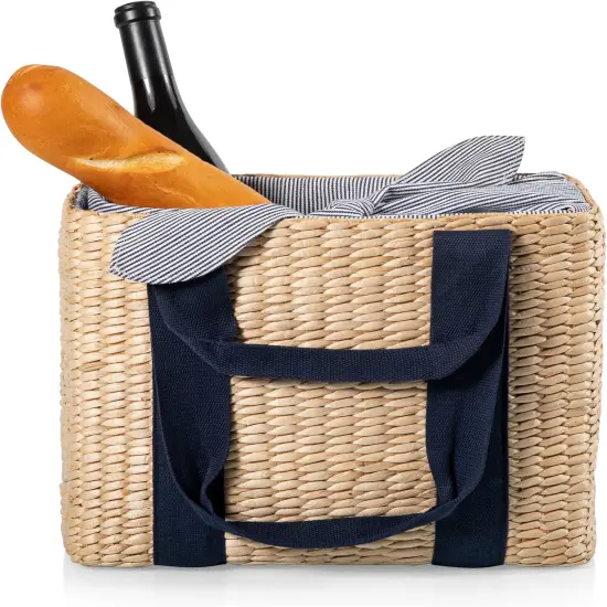 Parisian Picnic Basket, Insulated Seagrass Picnic Basket, Waterproof, Stylish, Perfect for Picnics, Beach, Office Lunches, Dinner Parties, and Gifts (Beige with Navy Blue Accents) {3}
